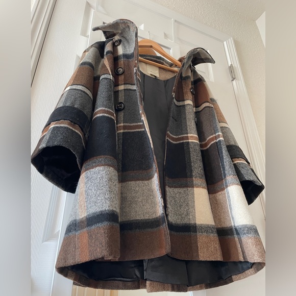 Anthropologie Elevenses Hampden Brown Plaid Hooded Wool Coat XS - Picture 9 of 11